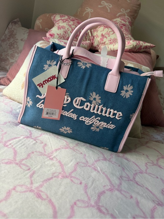 Juicy Couture Handbags - Juicy Couture Blue Canvas Floral Tote with Pink Trim
